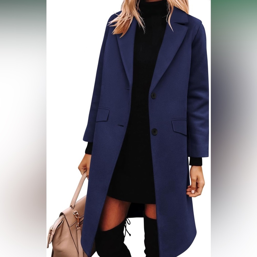 Women's Blue Long Coat - Picture 2 of 10